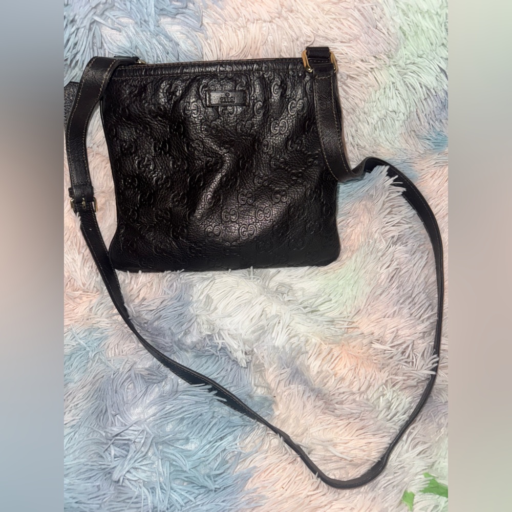 COPY - dark Brown authentic gucci Embossed Leather Crossbody Bag messenger